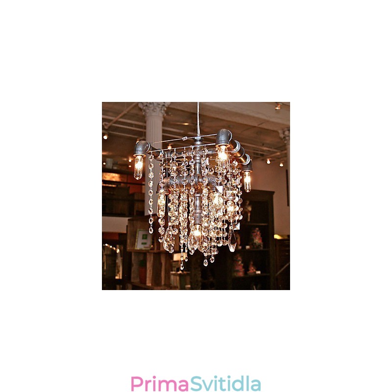 Křišťálový 9 světelný lustr v designu potrubí charakteristický pro severoamerický styl