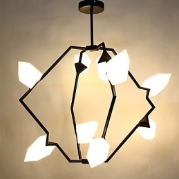 Devět světelných sloupků moderního kovu se skleněnou broskvovou lustrovou lampou zdobí závěsnou lampu jídelny