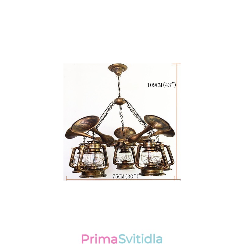 Rustikální Lodge Vintage Retro Country Globe Malba pro designéry v mini stylu Kovový lustr