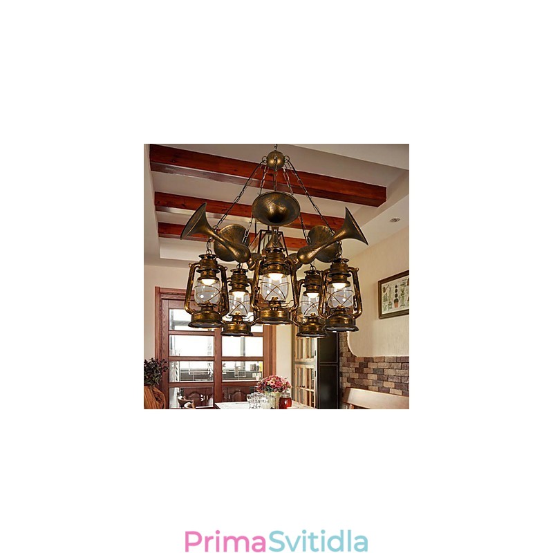 Rustikální Lodge Vintage Retro Country Globe Malba pro designéry v mini stylu Kovový lustr