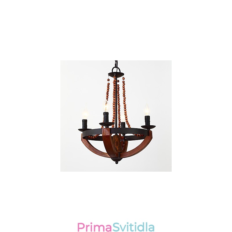 Čtyři světlý Vintage obraz Mini styl Dřevěný bambusový lustr Lampa ozdobná závěsná lampa