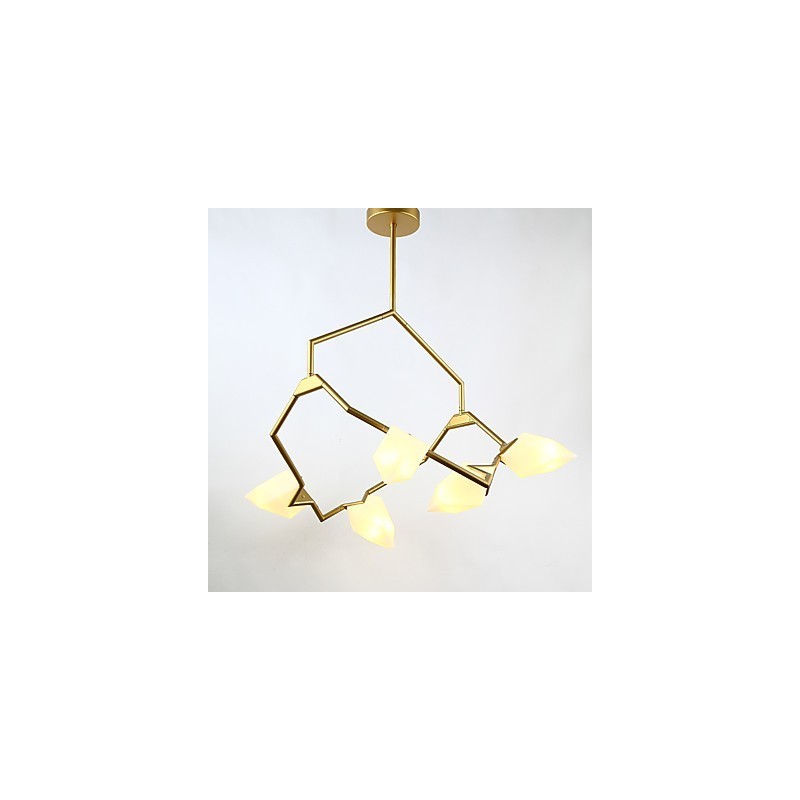 Pět světelných sloupků moderního kovu se skleněným broskvovým lustrem Závěsná lampa zdobí jídelnu
