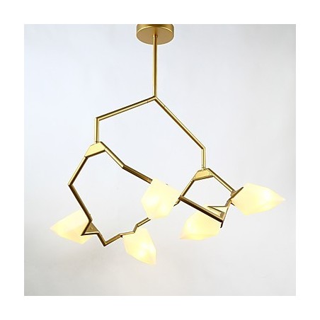 Pět světelných sloupků moderního kovu se skleněným broskvovým lustrem Závěsná lampa zdobí jídelnu Pět světelných sloupků moderního kovu se skleněným broskvovým lustrem Závěsná lampa zdobí jídelnu