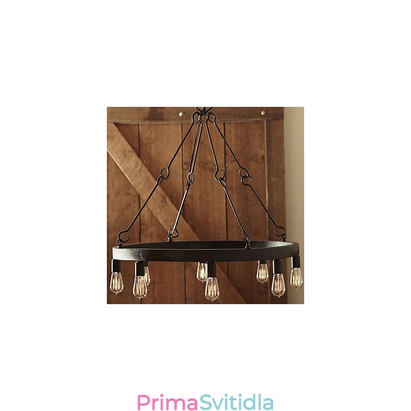 Závěsné železné svítidlo v retro stylu s 8 světly