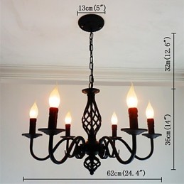 Umělecká elegance a moderní prvky pro interiérový kovový lustr se 6 žárovkami ve stylu svíčky