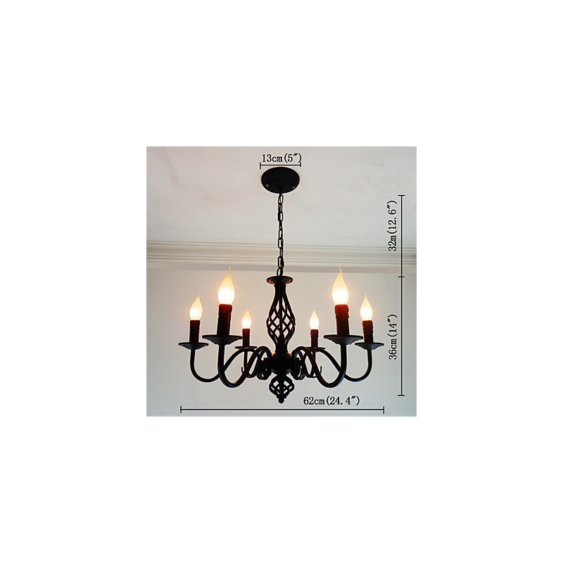 Umělecká elegance a moderní prvky pro interiérový kovový lustr se 6 žárovkami ve stylu svíčky