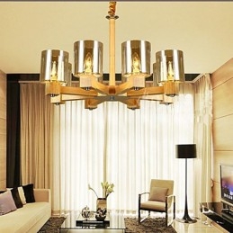 Módní závěsná lampa Stolní dřevěný skleněný kryt