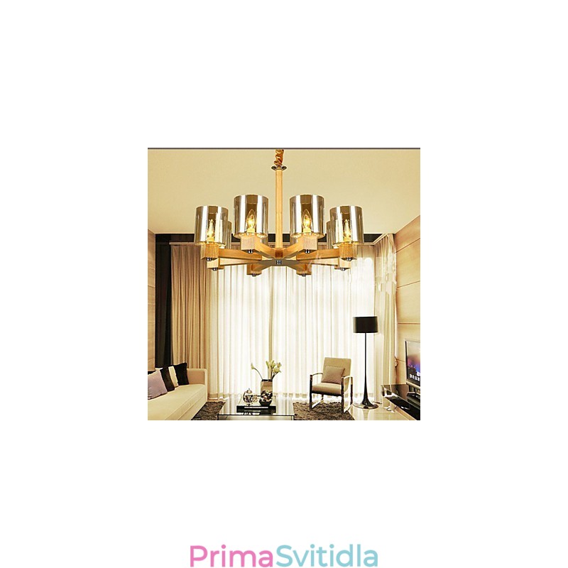 Módní závěsná lampa Stolní dřevěný skleněný kryt