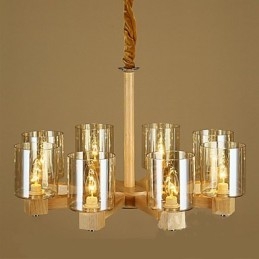 Módní závěsná lampa Stolní dřevěný skleněný kryt