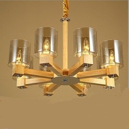 Módní závěsná lampa Stolní dřevěný skleněný kryt