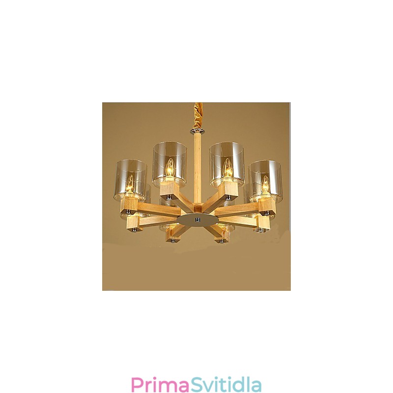Módní závěsná lampa Stolní dřevěný skleněný kryt