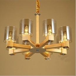 Módní závěsná lampa Stolní dřevěný skleněný kryt