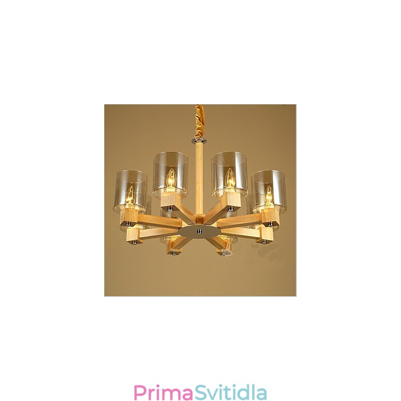 Módní závěsná lampa Stolní dřevěný skleněný kryt