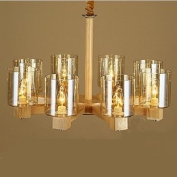 Módní závěsná lampa Stolní dřevěný skleněný kryt