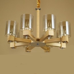 Módní závěsná lampa Stolní dřevěný skleněný kryt