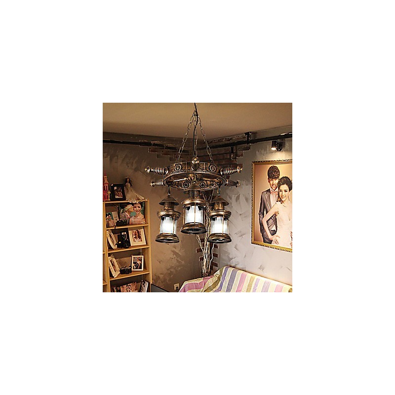 Rustic Lodge Vintage Retro Country Globe Malba pro designéry v mini stylu Kovový lustr