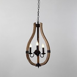 Tři lehké vintage malba Mini styl Dřevěný bambusový lustr Lampa ozdobná závěsná lampa