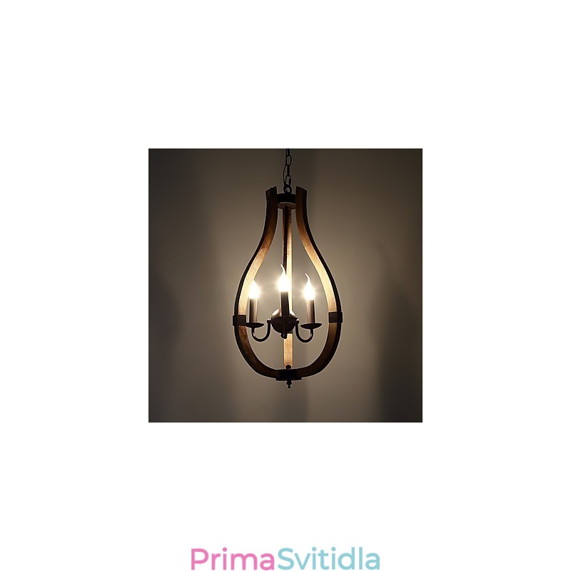 Tři lehké vintage malba Mini styl Dřevěný bambusový lustr Lampa ozdobná závěsná lampa