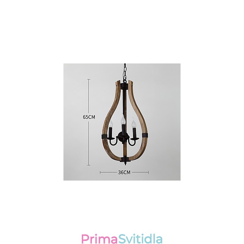 Tři lehké vintage malba Mini styl Dřevěný bambusový lustr Lampa ozdobná závěsná lampa