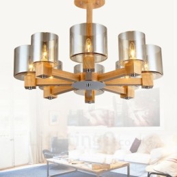 8 Lustr ze světlého dřeva Moderní současný severský styl se skleněným stínidlem