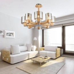 8 Lustr ze světlého dřeva Moderní současný severský styl se skleněným stínidlem