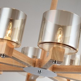 8 Lustr ze světlého dřeva Moderní současný severský styl se skleněným stínidlem