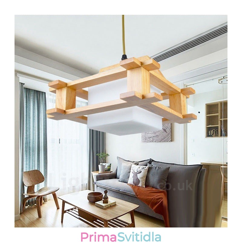 1 Závěsné svítidlo ze světlého dřeva Moderní moderní severský styl se skleněným stínidlem