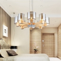 8 Světlé dřevo Moderní moderní závěsné svítidlo v severském stylu se skleněným stínidlem