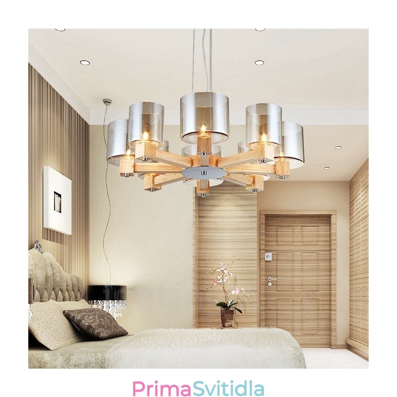 8 Světlé dřevo Moderní moderní závěsné svítidlo v severském stylu se skleněným stínidlem