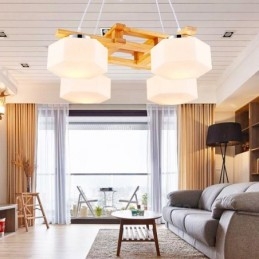 4 Závěsné svítidlo ze světlého dřeva Moderní moderní severský styl se skleněným stínidlem