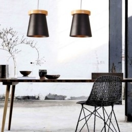1 Závěsné svítidlo ze světlého dřeva Moderní moderní severský styl s železným stínidlem