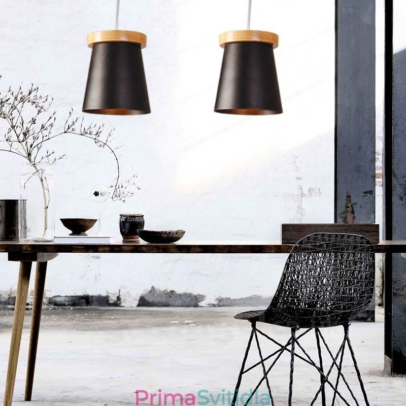 1 Závěsné svítidlo ze světlého dřeva Moderní moderní severský styl s železným stínidlem