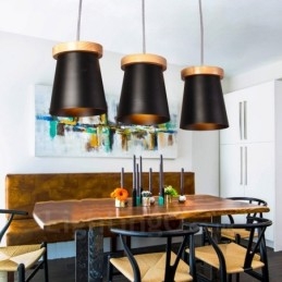3 Závěsné svítidlo ze světlého dřeva Moderní moderní severský styl s železným stínidlem