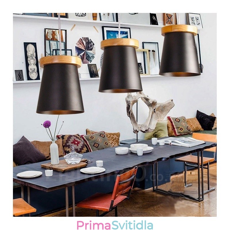 3 Závěsné svítidlo ze světlého dřeva Moderní moderní severský styl s železným stínidlem