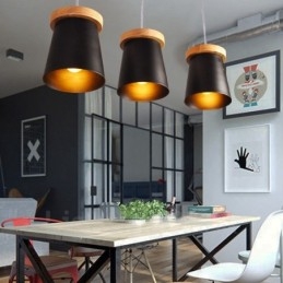 3 Závěsné svítidlo ze světlého dřeva Moderní moderní severský styl s železným stínidlem