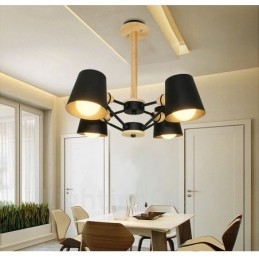 4 Závěsné svítidlo ze světlého dřeva Moderní moderní severský styl s železným stínidlem
