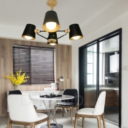 4 Závěsné svítidlo ze světlého dřeva Moderní moderní severský styl s železným stínidlem
