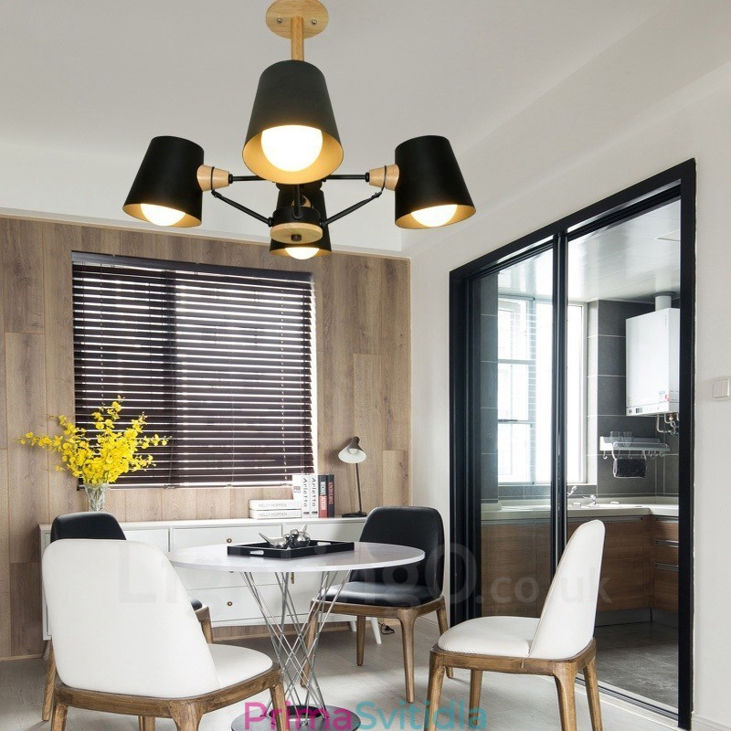 4 Závěsné svítidlo ze světlého dřeva Moderní moderní severský styl s železným stínidlem