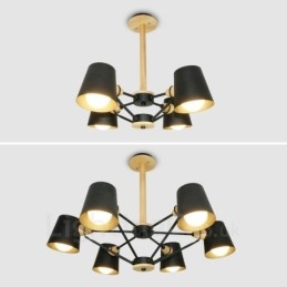 4 Závěsné svítidlo ze světlého dřeva Moderní moderní severský styl s železným stínidlem