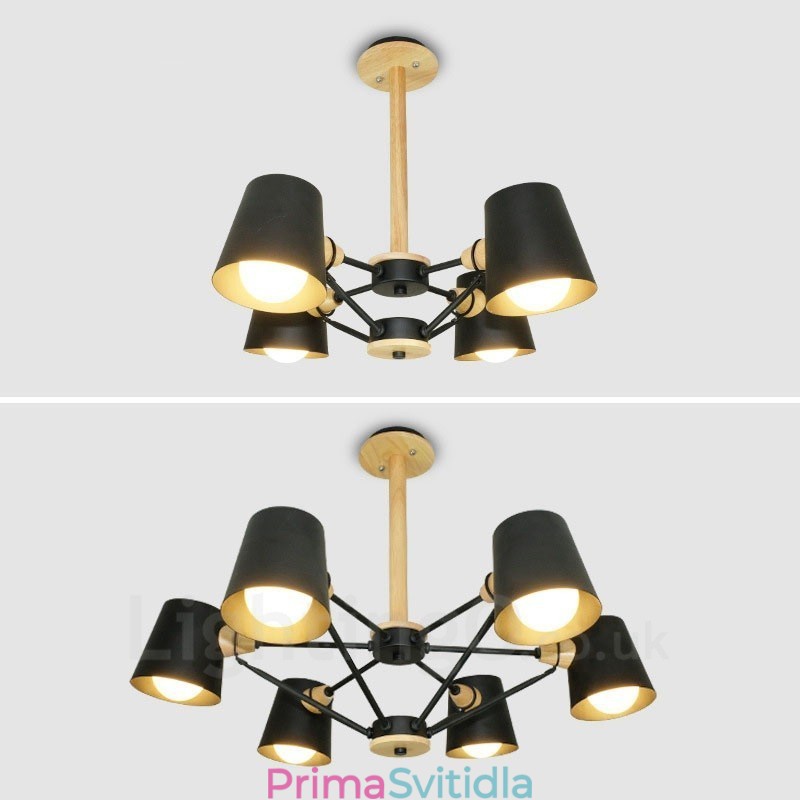 4 Závěsné svítidlo ze světlého dřeva Moderní moderní severský styl s železným stínidlem