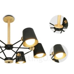 6 Závěsné svítidlo ze světlého dřeva Moderní moderní severský styl s železným stínidlem