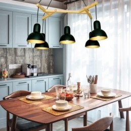 5 moderní závěsné svítidlo ze světlého dřeva s železným stínidlem