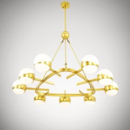 9 lehkých moderních moderních stropních svítidel v severském stylu Měděný lustr se zlatým a bílým kuličkovým skleněným stínidlem