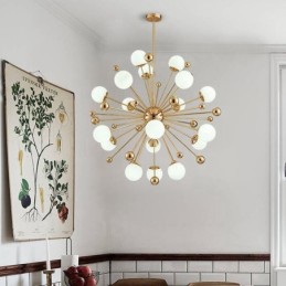18 světlých moderních současných stropních svítidel Měděný lustr s bílým kuličkovým skleněným stínidlem