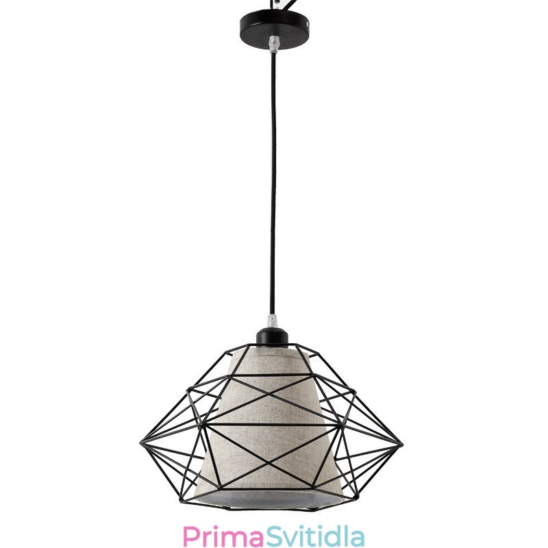 1 lehké retro vintage černé železné závěsné svítidlo s látkovými stínidly