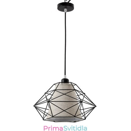 1 lehké retro vintage černé železné závěsné svítidlo s látkovými stínidly