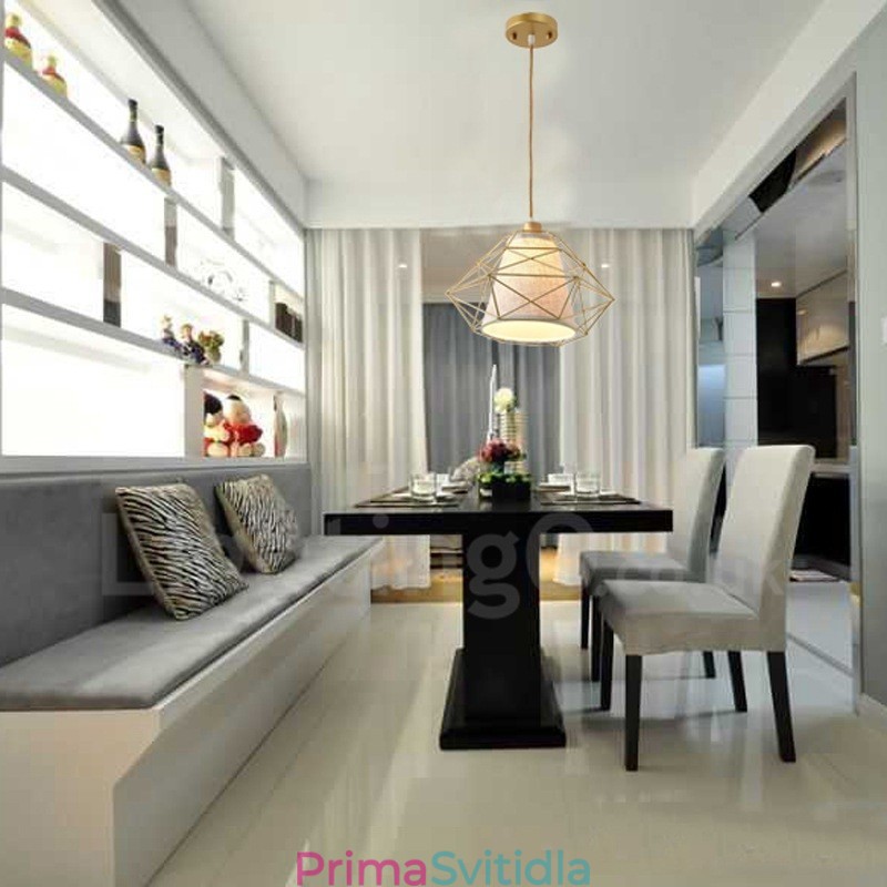 1 lehké retro vintage černé železné závěsné svítidlo s látkovými stínidly