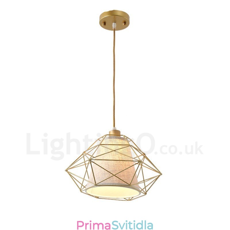 1 lehké retro vintage černé železné závěsné svítidlo s látkovými stínidly