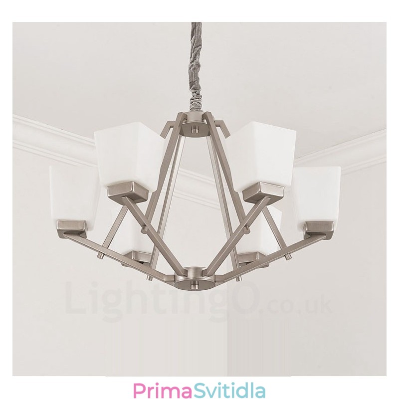 6 světel Chromové závěsné svítidlo Vnitřní moderní lustr Domácí závěsná svítidla Svítidla se skleněnými stínidly