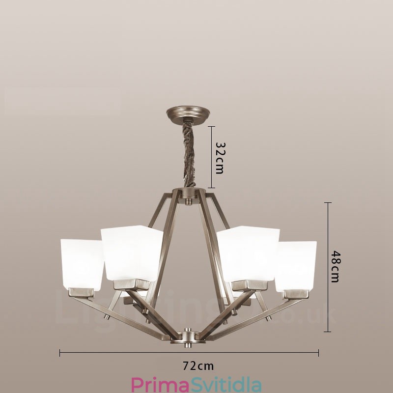6 světel Chromové závěsné svítidlo Vnitřní moderní lustr Domácí závěsná svítidla Svítidla se skleněnými stínidly